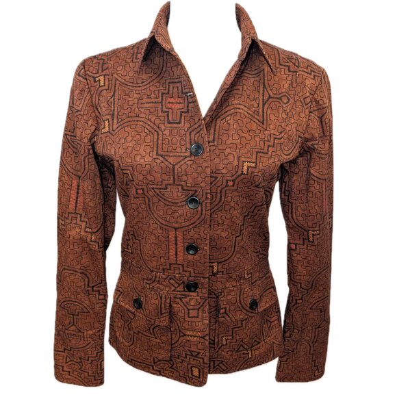 Peruvian Connection | Art-to-Wear Tribal Blazer Jacket Rust Orange Brown | Small - Picture 2 of 16